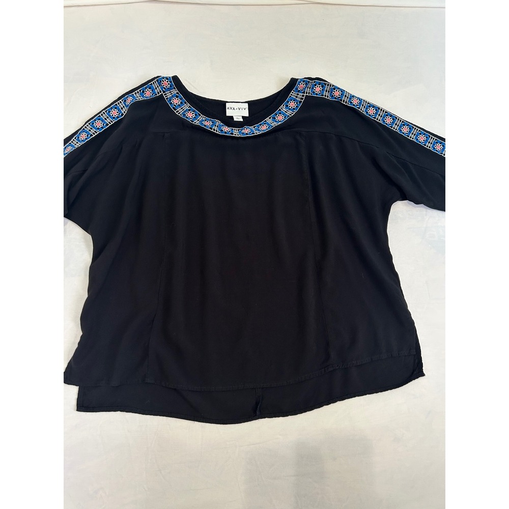 Ava & Viv Womens 3X Black‎ Embroidered Split Sleeve Rayon Blouse Boho Top